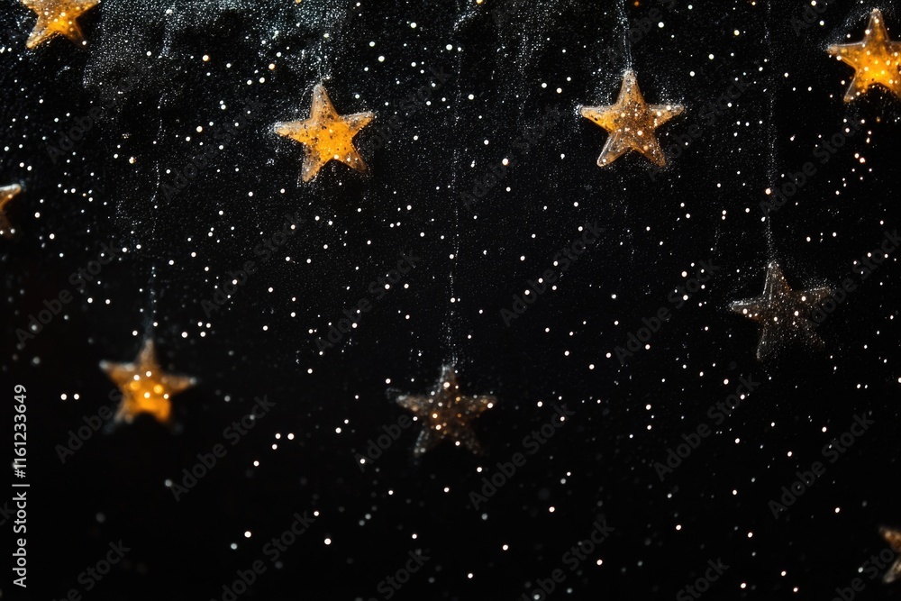 Poster A decorative element featuring a collection of stars suspended from the ceiling, ideal for use in interior design or event planning