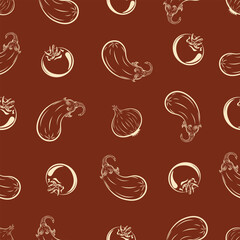 A variety of vegetables will make dishes amazing and decorate them, eggplant, tomato, pepper, onion, vector, seamless pattern,  