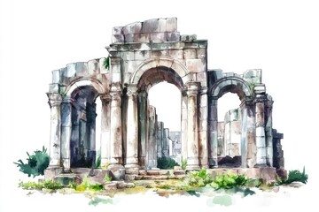 Obraz premium A beautiful watercolor painting of a building with columns, suitable for architectural or interior design projects