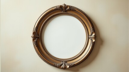 Obraz premium An ornate, oval, vintage picture frame with intricate detailing on a subtle beige background