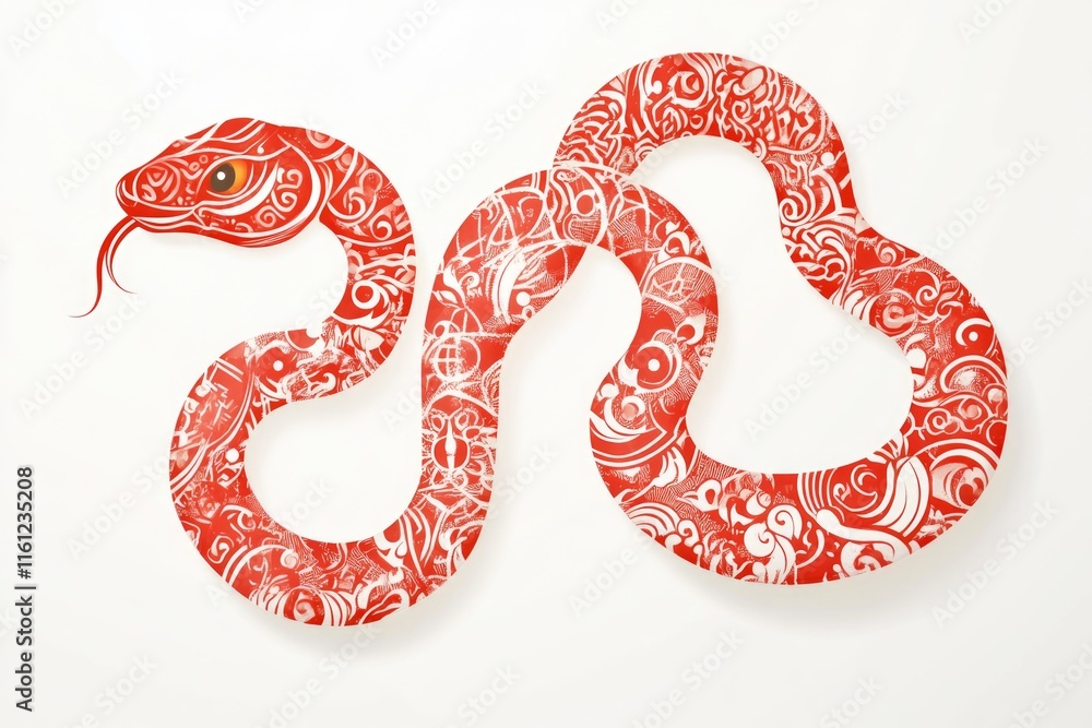 Aufkleber a close-up of a bright red and white snake coiled on a white background, ideal for use in animal or 