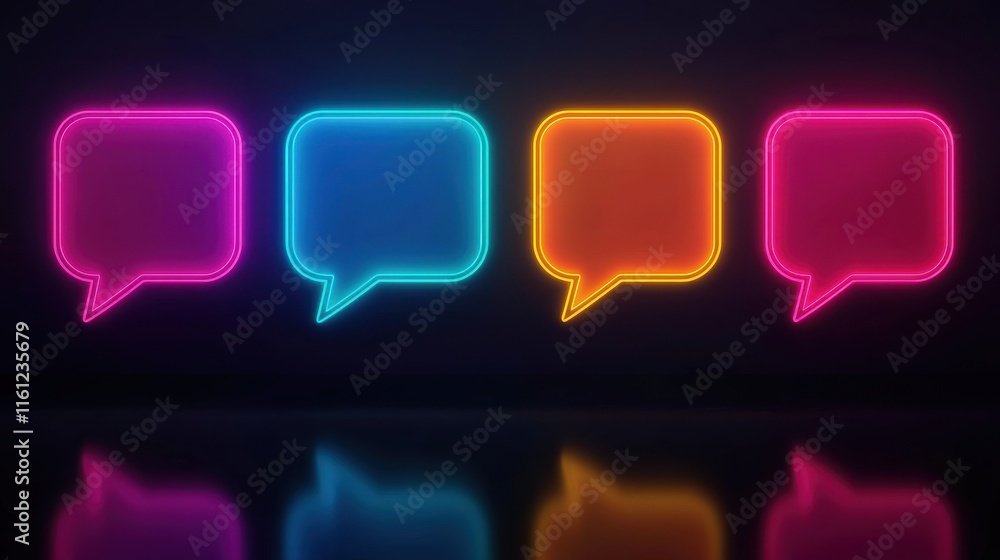 Poster neon colorful speech bubbles on dark background creating a vibrant and engaging visual perfect for c