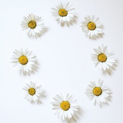 Beautiful White Daisies Arranged in a Circular Pattern on a Light Background
