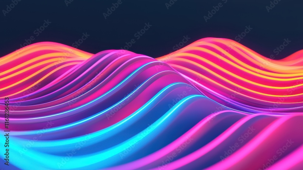 Aufkleber vibrant abstract waves of light in neon colors creating a dynamic flowing background for modern digi