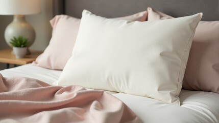 Crisp white pillows and soft bedding create a serene, inviting bedroom atmosphere, ideal for relaxation and comfort