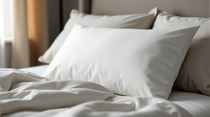 Crisp white pillows and soft bedding create a serene, inviting bedroom atmosphere, ideal for relaxation and comfort
