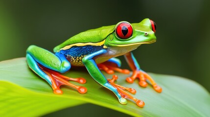 Vibrant Red-Eyed Tree Frog on Lush Green Leaf