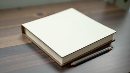 White book on a wooden desk beside a pencil, highlighting simplicity and elegance in a study or workspace