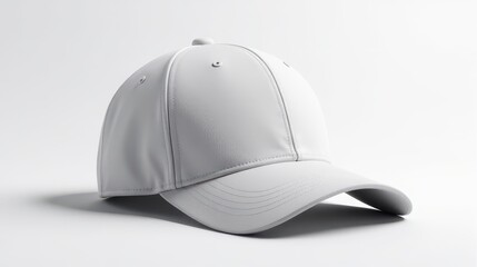 Fototapeta premium Simple white baseball cap on a clean white background showcases a minimalist design ideal for fashion and branding