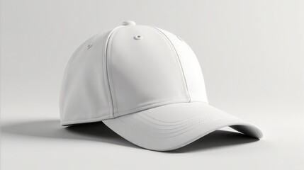 Fototapeta premium Simple white baseball cap on a clean white background showcases a minimalist design ideal for fashion and branding