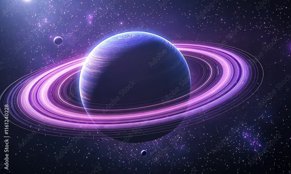 Wall mural a vibrant depiction of a planet with rings in a cosmic setting.