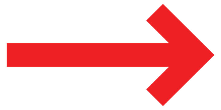 Red long arrow icon isolated on white background. Long arrow vector, icon. Red horizontal arrow. Straight long arrow vector icon.  Red arrow icon. Arrow icon isolated.