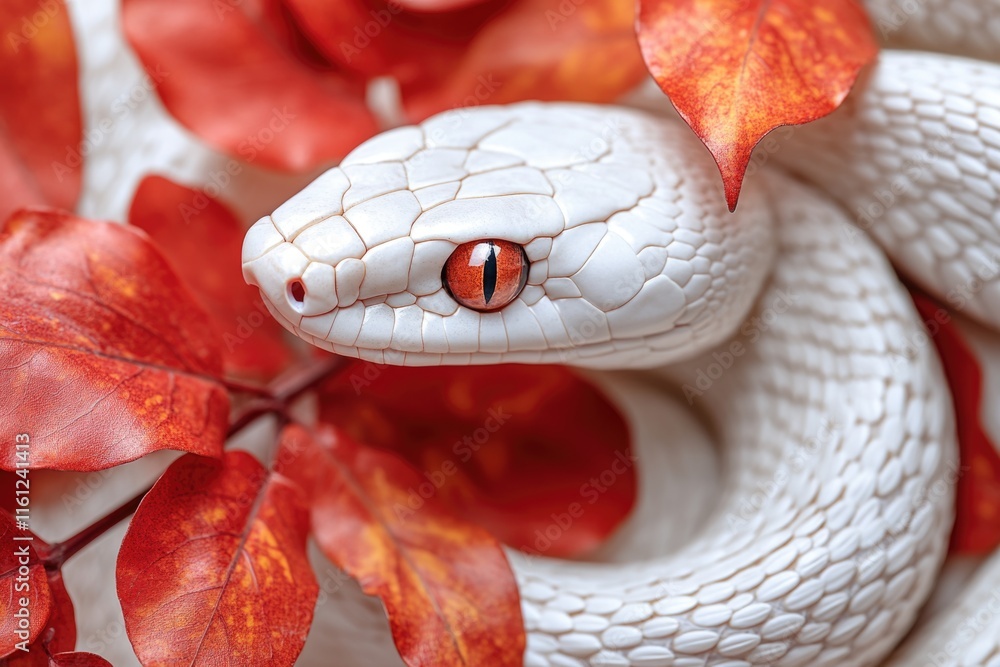 Poster close-up photo of a snake with red eyes, ideal for use in wildlife or nature themed projects