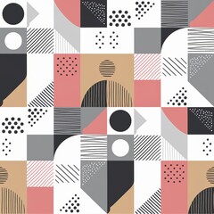 A modern, minimalist European illustration of a pattern targeted at working women. The pattern combines geometric and organic shapes, enhanced with lines and dots ai generated 