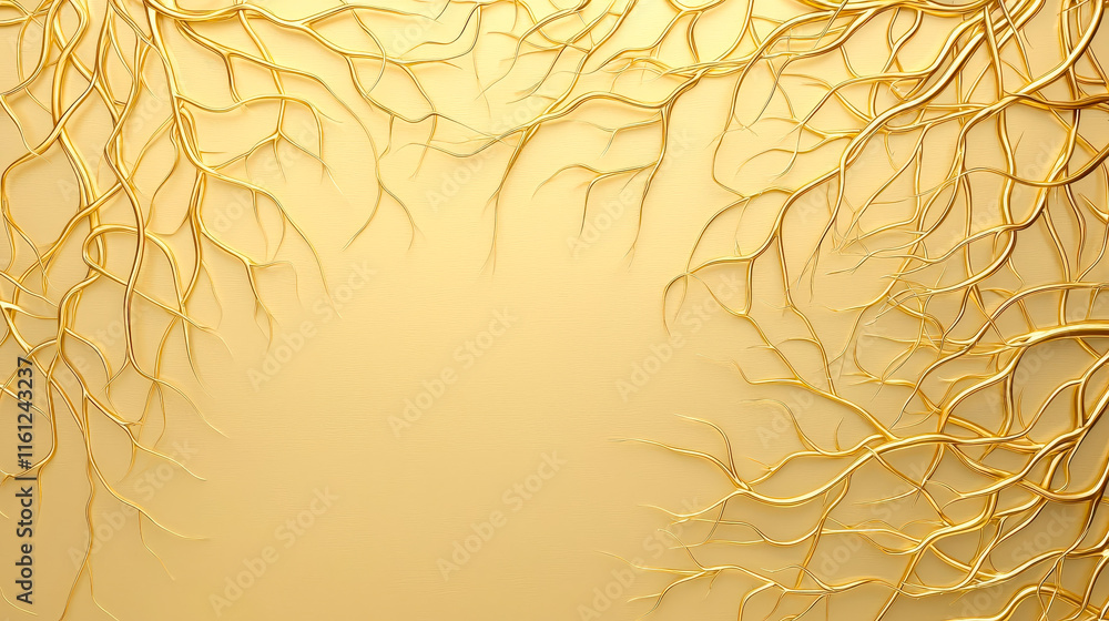 Poster Golden roots intertwining against a soft beige background creating an elegant abstract pattern