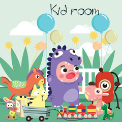 Kid room advertising background child toy icons decor