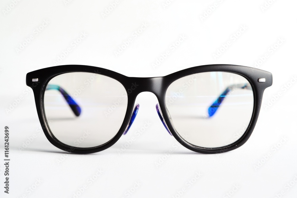 Poster a pair of glasses resting on a table with a simple, everyday scene