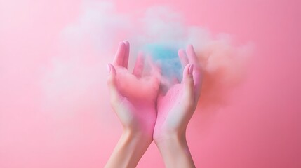 Pastel colored powder held gently in cupped hands