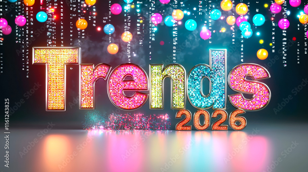 Poster Exploring modern trends in 2026 with vibrant decorations and colorful lights enhancing the atmosphere