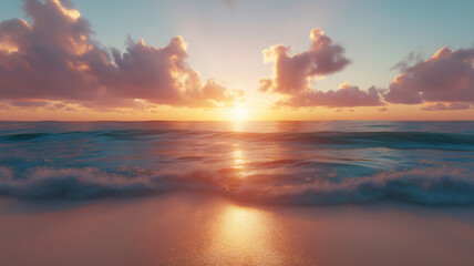 Obraz premium Sunset over the tropical sand beach with a looping sea ocean landscape background