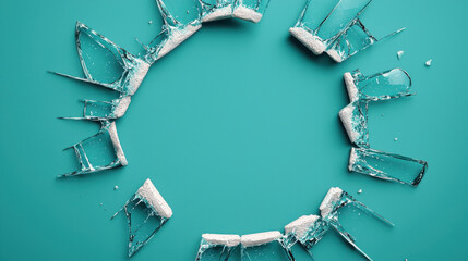 shattered glass circle on turquoise background