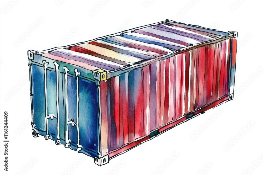 Poster a watercolor drawing of a container on a white background, suitable for use in design and illustrati