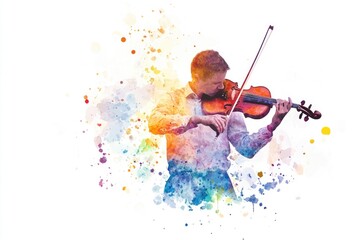 A musician plays the violin on a clean and minimalist white surface