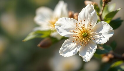Fototapeta premium a white flower with a green center and the white flower in the middle