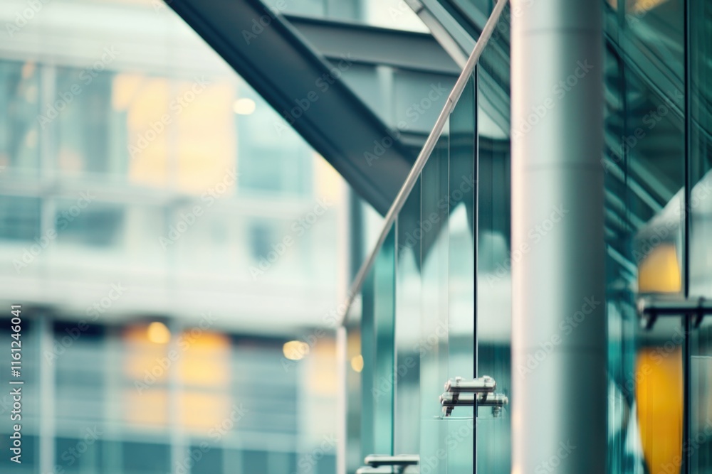 Poster close-up shot of a glass building with a clock tower, perfect for urban or architectural concepts