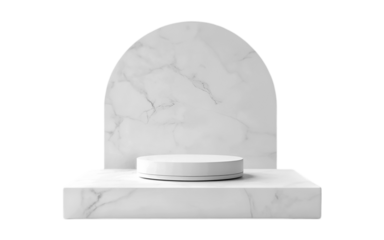 Empty white podium isolated on transparent background for product presentation. 3d rendering