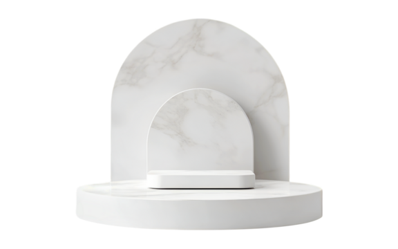 Empty white podium isolated on transparent background for product presentation. 3d rendering