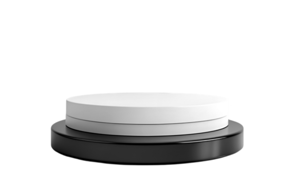 Empty round black and white podium isolated on transparent background for product presentation. 3d rendering