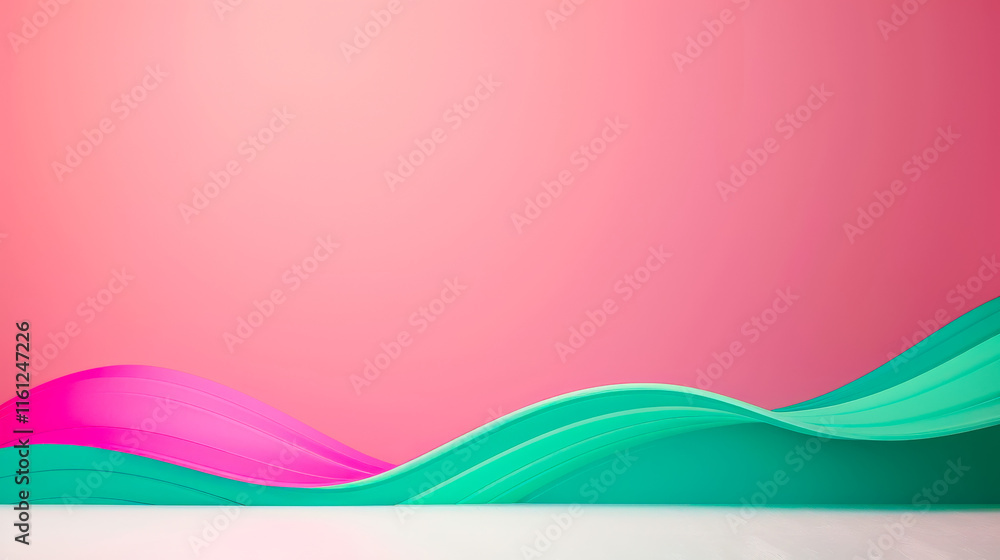 Poster colorful waves of pink and green blend seamlessly against a soft background in a contemporary abstra