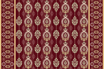 Rich burgundy and gold vintage damask pattern with royal vertical motifs. Perfect for luxurious home decor, classical fabric prints, elegant backgrounds, and upscale design projects.