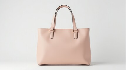 Elegant beige handbag with gold hardware displayed against a minimal white background, perfect for showcasing fashion and accessory details