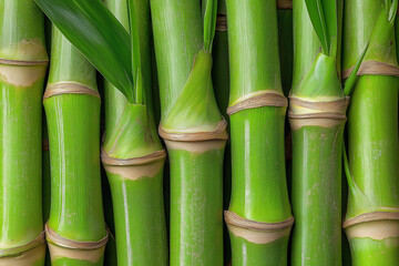 Obraz premium Close-up of vibrant green bamboo stalks and leaves.