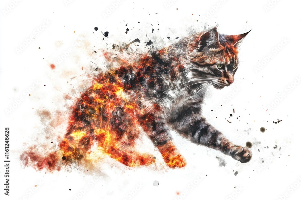 Poster a curious cat jumps high into the air while running