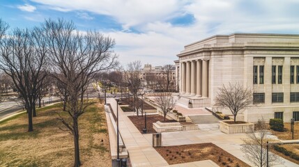 Fototapeta premium Historic Federal Reserve building exterior showcasing architectural grandeur and economic significance, embodying stability and financial stewardship in modern society