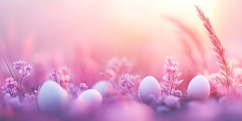 Soft focus of grass flowers with sunset light, peaceful and relax natural beauty, spring Easter wild flowers background concept , 8k High Resolution
