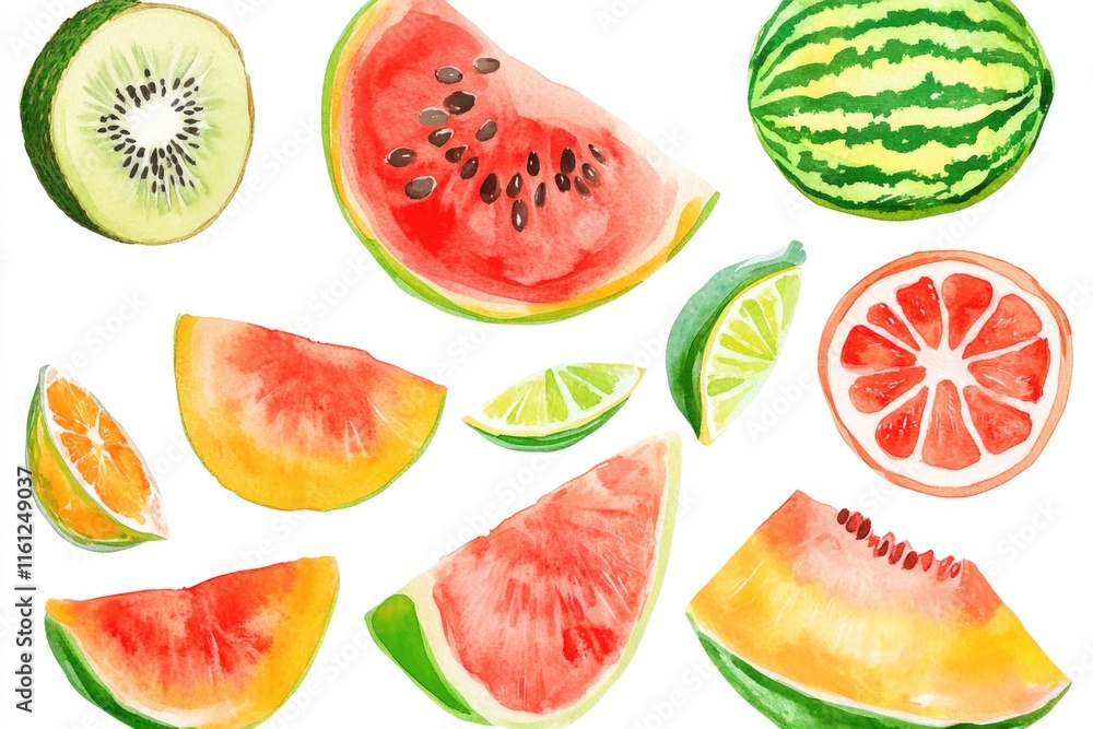 Poster colorful fruit display with various types and arrangements
