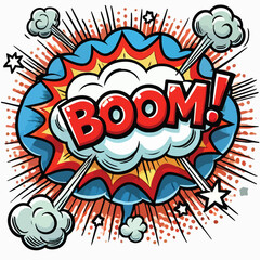 Cartoon comic sign burst cloud. Speech bubble, boom sign expression and   on a white background