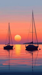 Sailboats at Sunset Peaceful Ocean Scene