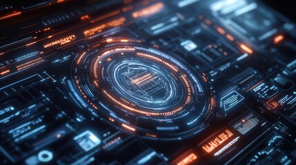 Obraz premium Futuristic Digital Interface with Neon Lights and Data Elements