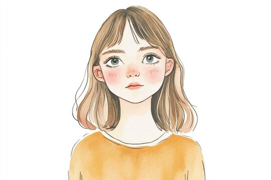 A portrait of a young girl with brown hair and a friendly expression