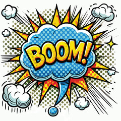 Cartoon comic sign burst cloud. Speech bubble, boom sign expression and   on a white background