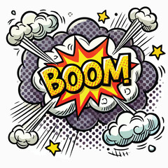 Cartoon comic sign burst cloud. Speech bubble, boom sign expression and   on a white background