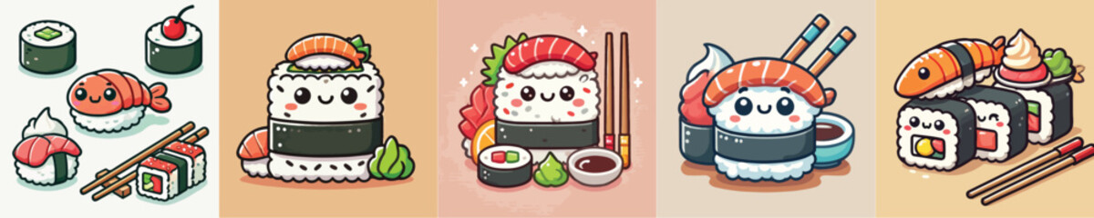 Vector collection of animated sushi from fresh tuna © ngentutgajah