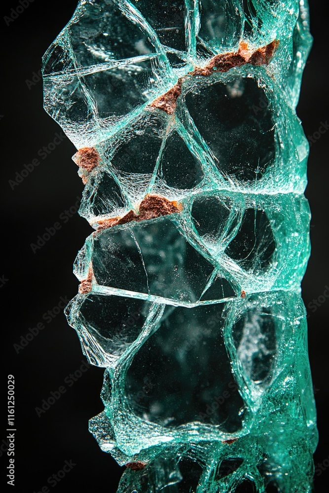 Poster a detailed view of a shattered glass fragment with sharp edges and a reflective surface