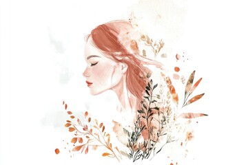 A watercolor painting of a woman with long hair, ideal for editorial or creative uses