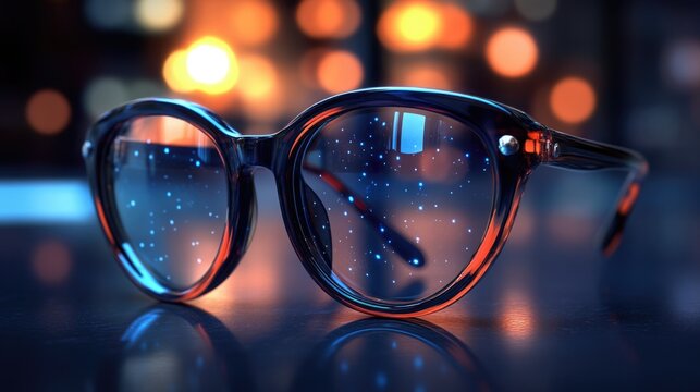 A pair of glasses sits atop a table, ready to be picked up